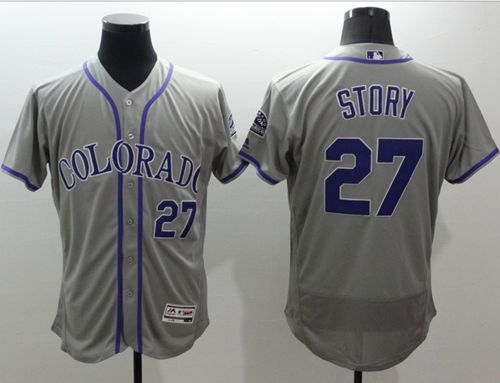 Rockies #27 Trevor Story Grey Flexbase Authentic Collection Stitched MLB Jersey - Click Image to Close